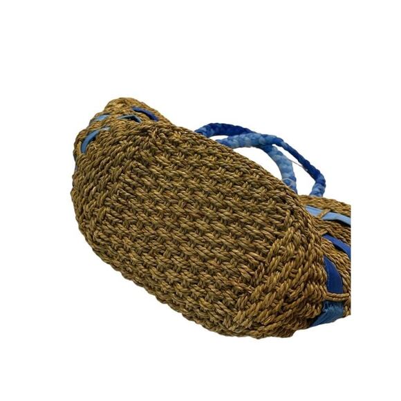 Cappelli Ombre Blue Ribbon Straw Bag Zip Top Braided Strap Tote Hand Bag - Picture 4 of 5
